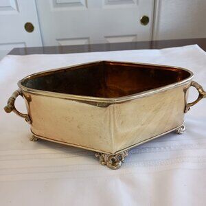 Unique Design Brass Planter with 4 Ornate Feet and Bamboo Design Handles